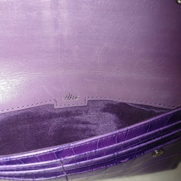 Leather Wallet Abas Lavender Purple Crocodile Embossed Snap Closure - Picture 10 of 13